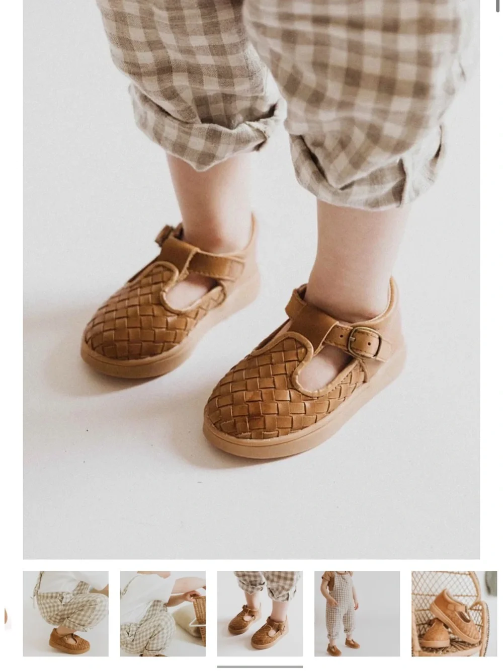 Consciously Baby Leather Woven T-Bar Shoes